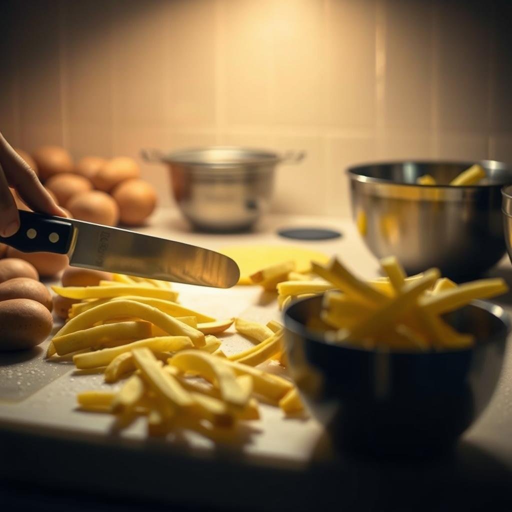 preparing potato fries preparing potato fries